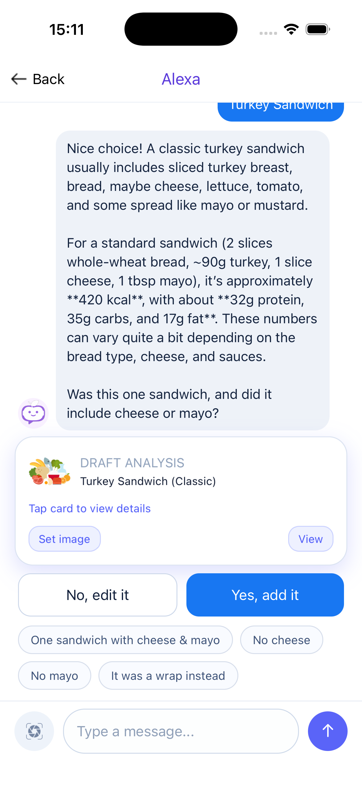 AlexaFit AI meal suggestion