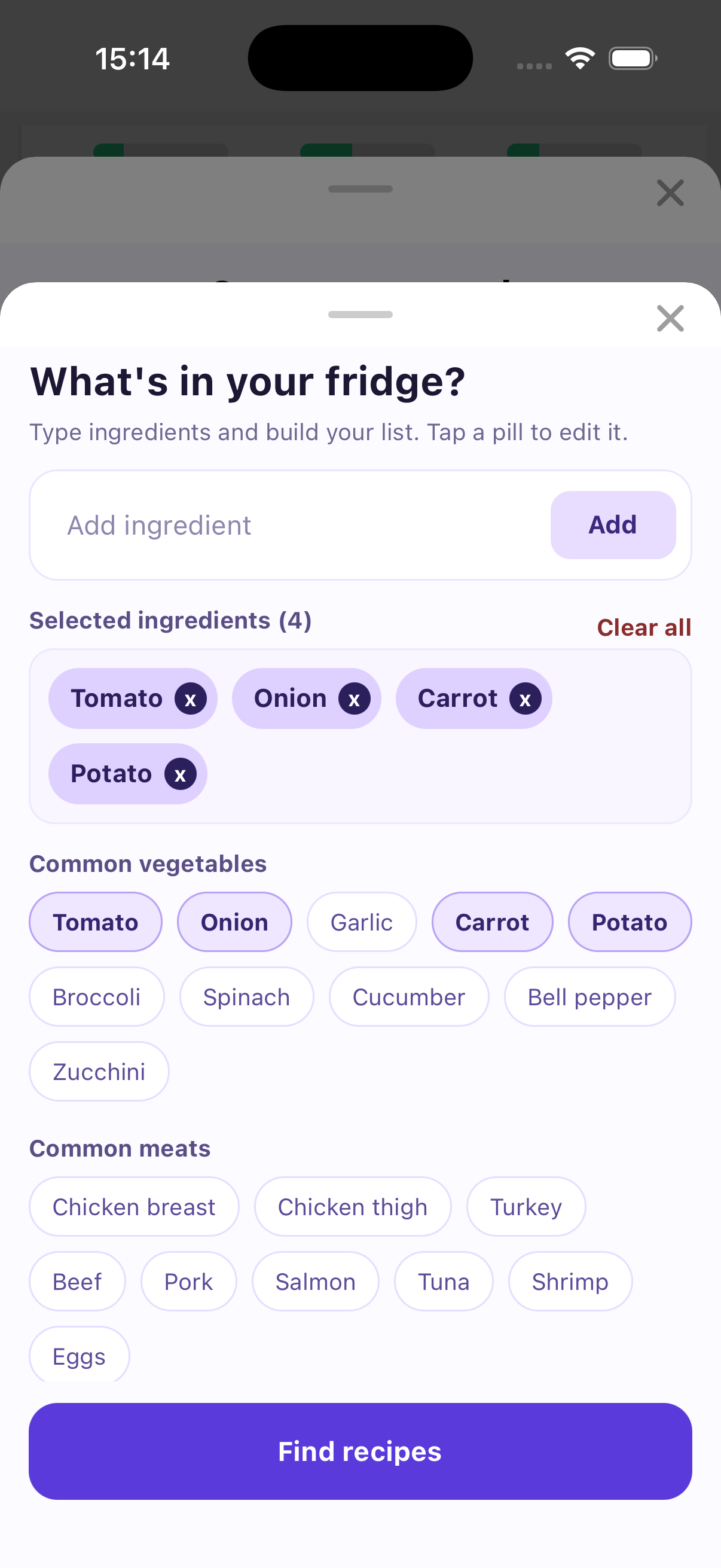 AlexaFit ingredients input
